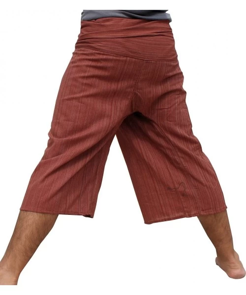 Board Shorts Thin Striped Cotton Thai Fisherman Capri Wrap Pants - Warm Brown - CQ129SWKURP