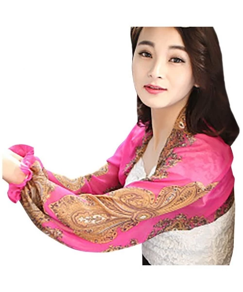 Cover-Ups Shawl- Women's Outdoor Riding Cashew Printed Sunscreen Clothing Chiffon Shawl - Hot Pink - CN19064709M