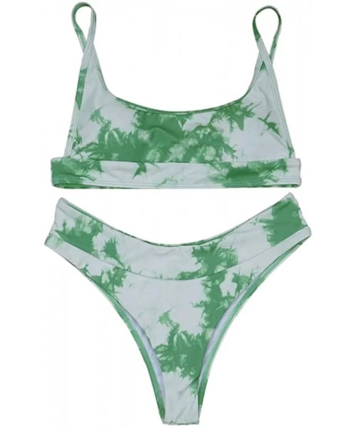 Sets Women's Bikini Tie-dye Cinched String Triangle Bikini Sexy Underwear Girls Swimsuit 2 Piece Bikini Sets - Green - C0199O...