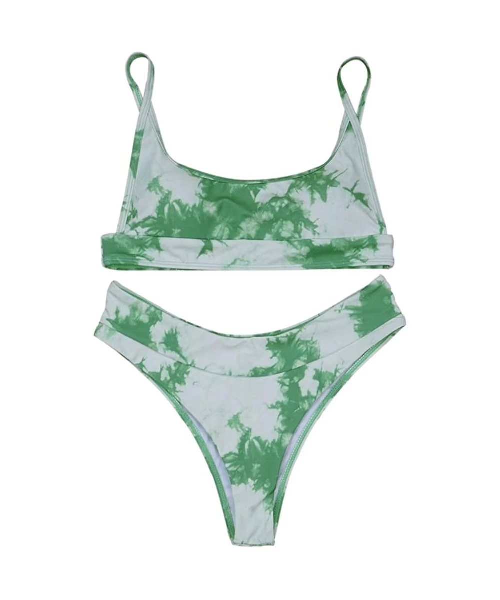 Sets Women's Bikini Tie-dye Cinched String Triangle Bikini Sexy Underwear Girls Swimsuit 2 Piece Bikini Sets - Green - C0199O...