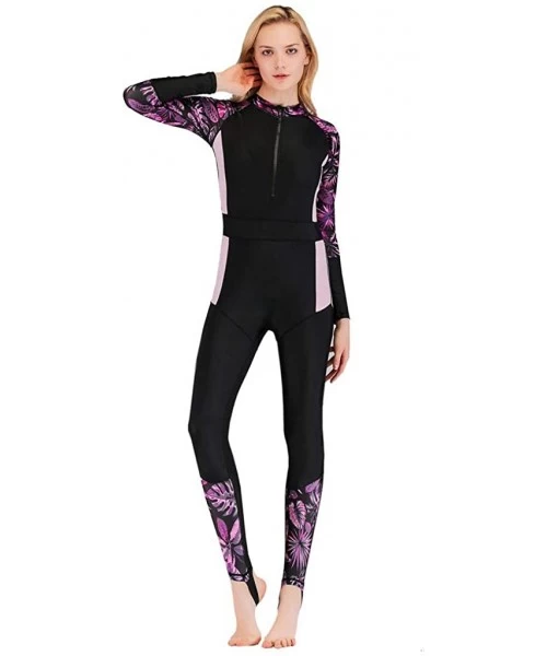 Racing Long Sleeve Surfing Swimsuit for Women 2020 Spring Summer Sunscreen Women's Cute Sporty Full Body Swimsuit 1purple - C...