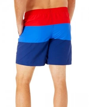 Trunks Mens Stripe Print Swim Trunks - Red/Blue - CC193ZINKM9