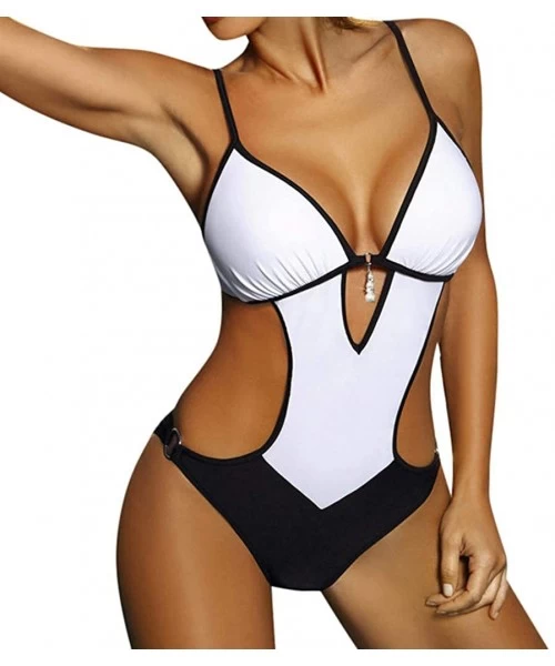 Sets Gift for Mother's Day-Sexy Solid Swimwear Bead Bandage Moniki Padded Push-up Bathing Suit - White - C018ORIIR04