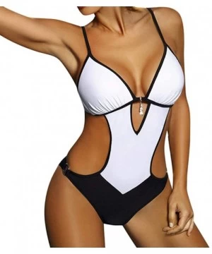 Sets Gift for Mother's Day-Sexy Solid Swimwear Bead Bandage Moniki Padded Push-up Bathing Suit - White - C018ORIIR04