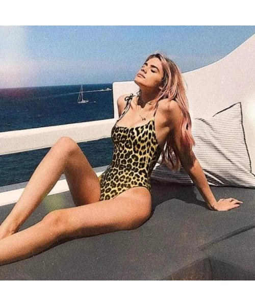 One-Pieces One Piece Swimsuits for Women's Swimwear Female Leopard Bikini Thong Backless Monokini Bathing Suit - Brown - CL19...