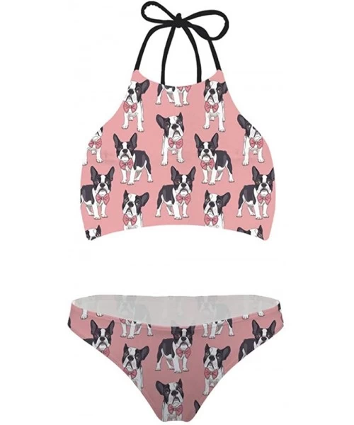 Sets Lace Up Halter Bikini Set Womens Outdoor Beach Swimsuit 2 Piece Bathing Suits - Classy Boston Terrier - CJ18O3LI4NZ