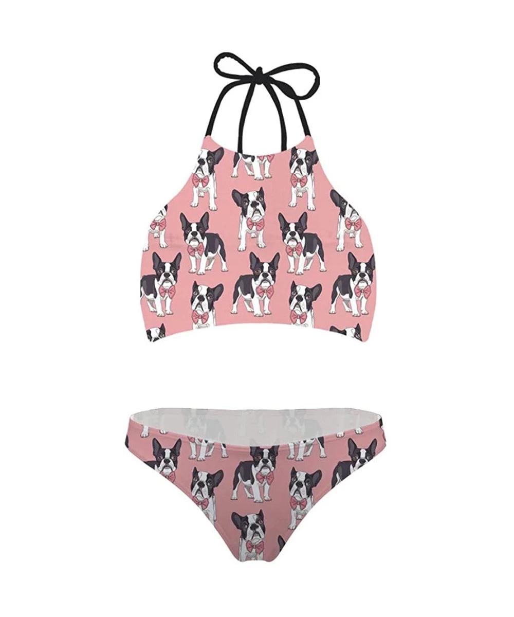 Sets Lace Up Halter Bikini Set Womens Outdoor Beach Swimsuit 2 Piece Bathing Suits - Classy Boston Terrier - CJ18O3LI4NZ