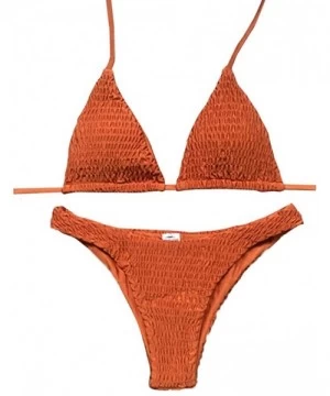 Sets Sexy Pleated Bikini Solid Swimwear Women Push Up Off Shoulder Biquini - Orange - CH1962O9ATO