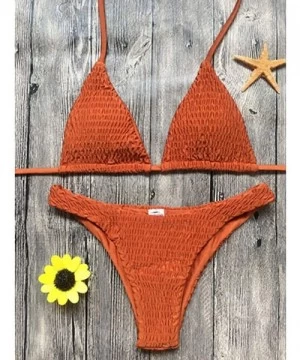 Sets Sexy Pleated Bikini Solid Swimwear Women Push Up Off Shoulder Biquini - Orange - CH1962O9ATO