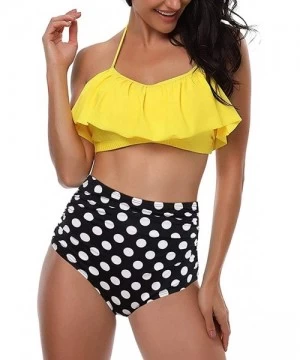 Cover-Ups Swimsuit for Women Two Pieces Top Ruffled Backless Racerback with High Waisted Bottom Tankini Set - Yellow - CV194W...