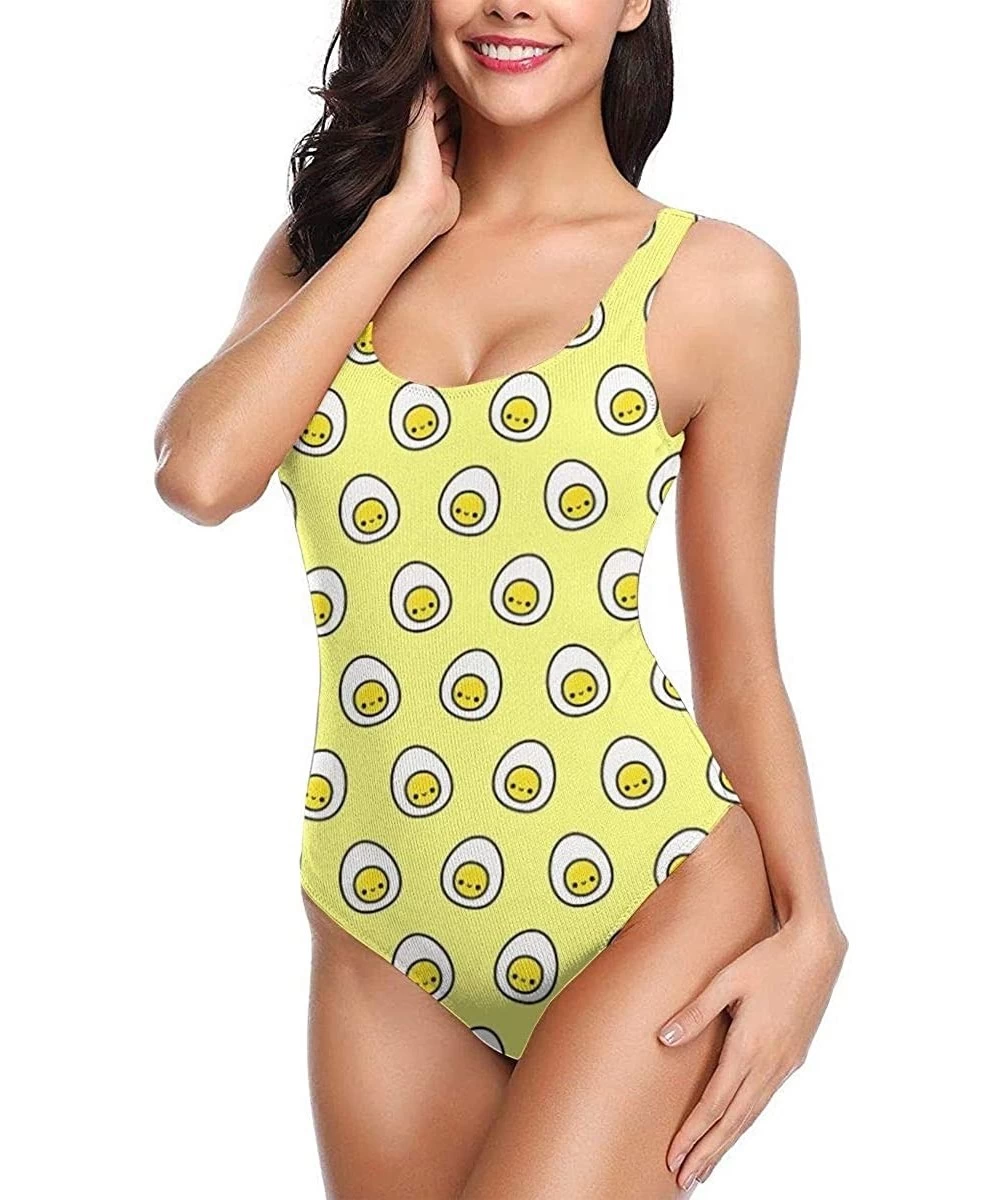 One-Pieces Yummy Egg One Piece Swimsuit for Women U Neck Backness Swimsuits Beachwear - White - CL19D3L8RIW