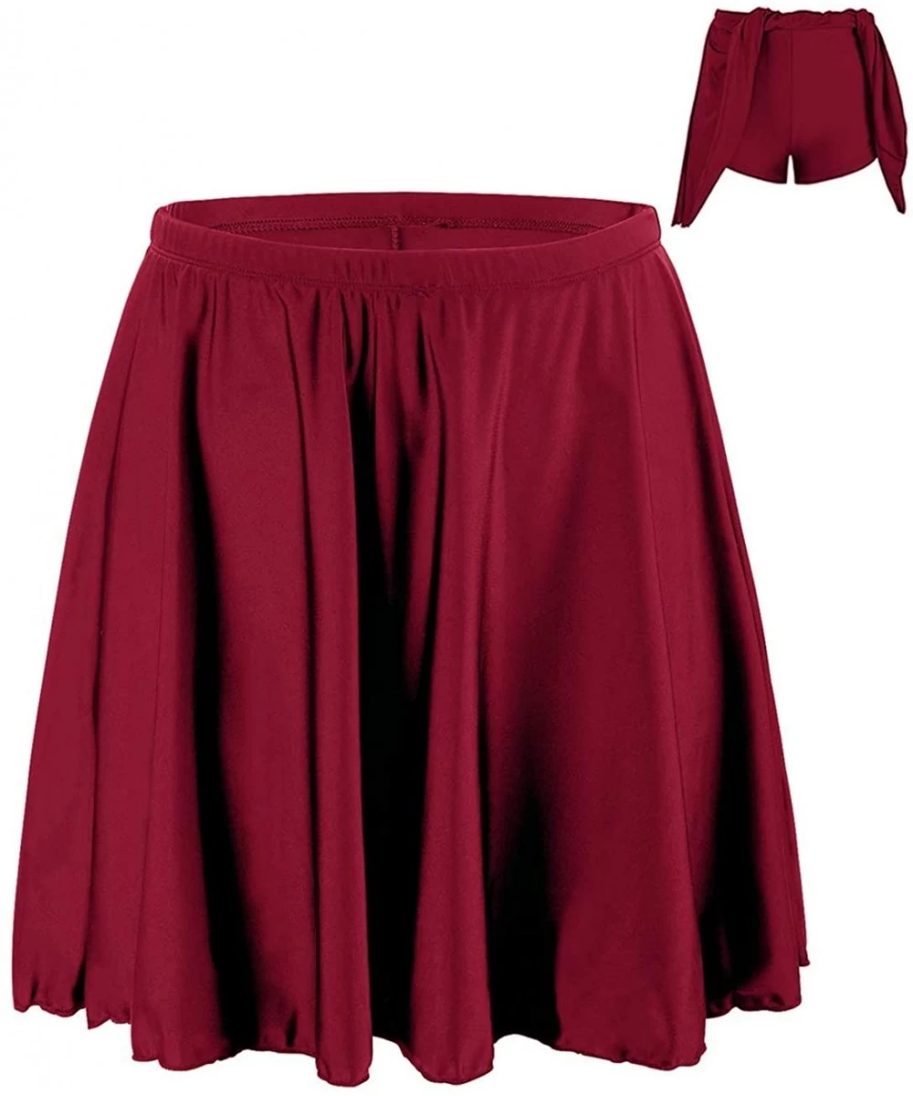 Bottoms Women's Bikini Bottom Swim Skirt High Waisted Swimsuit Bottoms - Wine Red-boy Leg - CN199SE6C2U