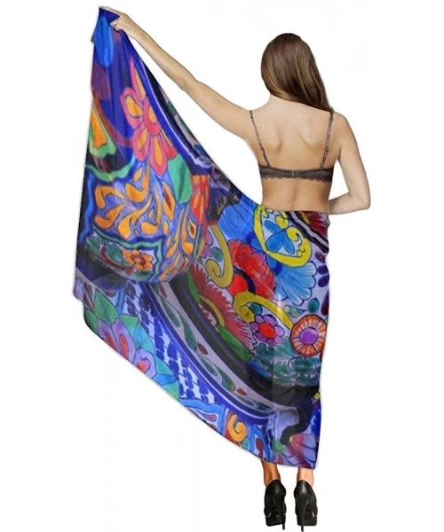 Cover-Ups Women Chiffon Scarf Sunscreen Shawl Wrap Swimsuit Cover Up Beach Sarongs Novel Beautiful Bowl Colorful Pottery Prin...