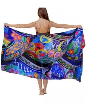 Cover-Ups Women Chiffon Scarf Sunscreen Shawl Wrap Swimsuit Cover Up Beach Sarongs Novel Beautiful Bowl Colorful Pottery Prin...