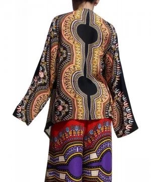 Cover-Ups Draped Bohemian Long Sleeve Fashion Shirt in Rayon Afrika Dashiki Art - Black Yellow - CL18KR2GZ7X