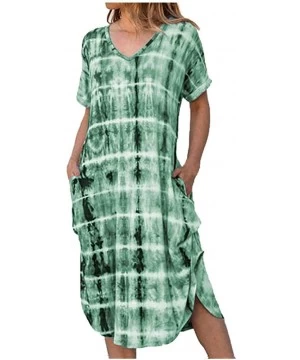 Cover-Ups Women's Tie Dye Sleeveless Tank Dress Slim Fit Short Sleeve V Neck Pocket Midi Dress Casual Loose Long Dress Green ...