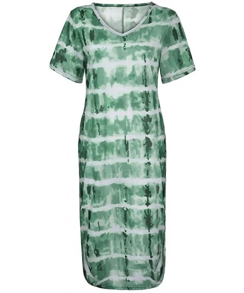 Cover-Ups Women's Tie Dye Sleeveless Tank Dress Slim Fit Short Sleeve V Neck Pocket Midi Dress Casual Loose Long Dress Green ...