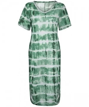 Cover-Ups Women's Tie Dye Sleeveless Tank Dress Slim Fit Short Sleeve V Neck Pocket Midi Dress Casual Loose Long Dress Green ...