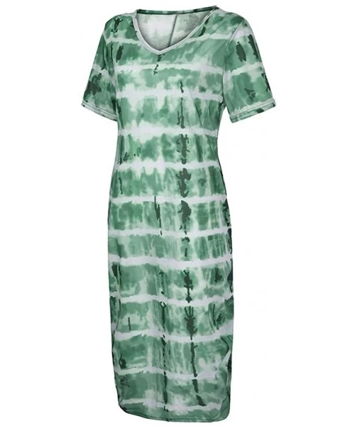 Cover-Ups Women's Tie Dye Sleeveless Tank Dress Slim Fit Short Sleeve V Neck Pocket Midi Dress Casual Loose Long Dress Green ...