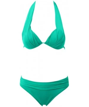 Tankinis Swimsuits for Women- Two Pieces High Waisted Bikini Set V Neck Solid Swimwear Push Up Bathing Suits - Green - C8193S...