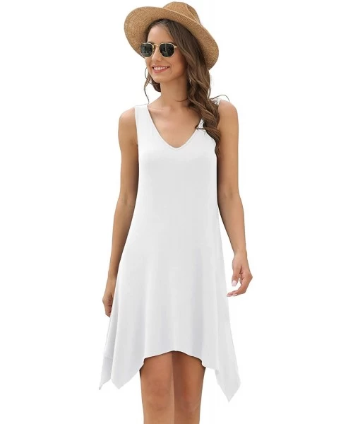 Cover-Ups Women's Swimsuit Cover Ups Summer Swing Casual Beach Dress - White - C21940373YH