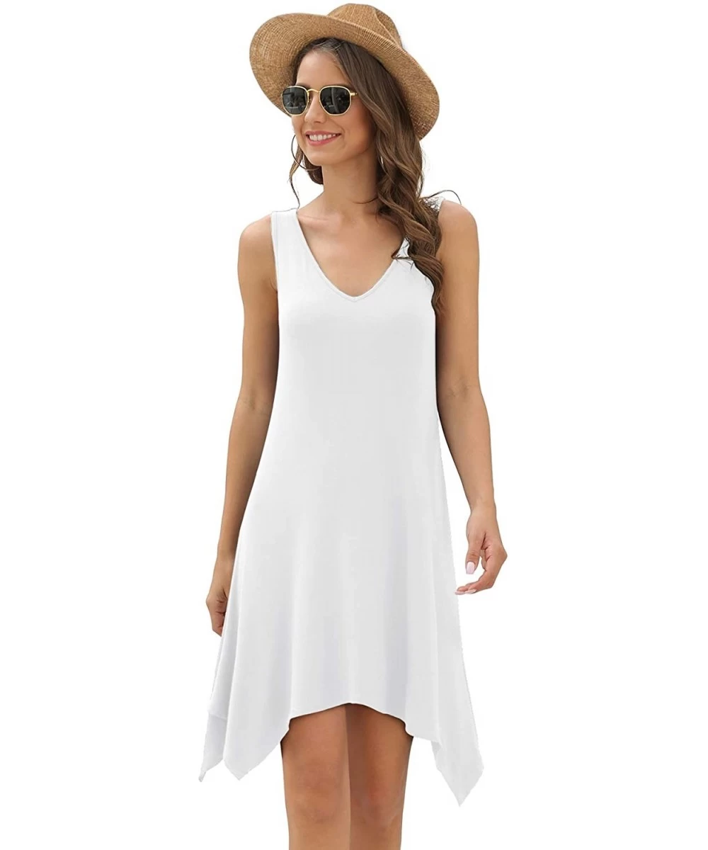 Cover-Ups Women's Swimsuit Cover Ups Summer Swing Casual Beach Dress - White - C21940373YH