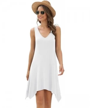 Cover-Ups Women's Swimsuit Cover Ups Summer Swing Casual Beach Dress - White - C21940373YH