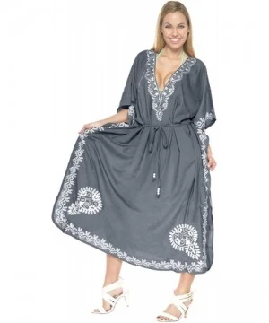 Cover-Ups Women's Maxi Evening Caftan Elegant Dress Beach Cover Up Embroidered - Grey_r126 - CN12O88AT6J