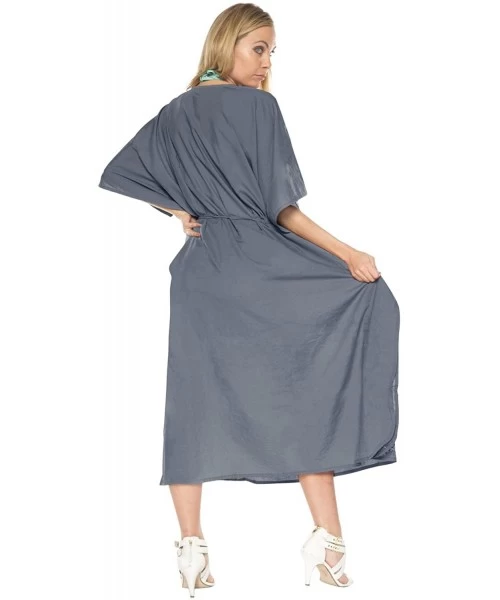 Cover-Ups Women's Maxi Evening Caftan Elegant Dress Beach Cover Up Embroidered - Grey_r126 - CN12O88AT6J