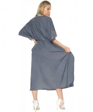 Cover-Ups Women's Maxi Evening Caftan Elegant Dress Beach Cover Up Embroidered - Grey_r126 - CN12O88AT6J