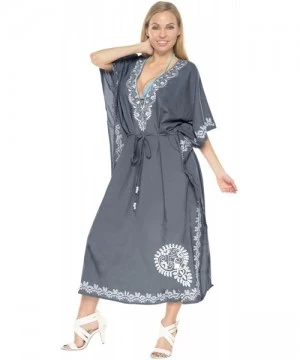 Cover-Ups Women's Maxi Evening Caftan Elegant Dress Beach Cover Up Embroidered - Grey_r126 - CN12O88AT6J