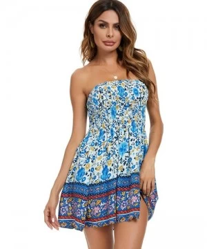 Cover-Ups Women's Summer Cover Up Strapless Dresses Solid Tube Top Beach Mini Dress - Light Blue - CV19E4IY2CT