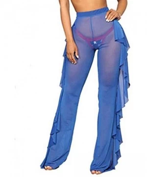 Cover-Ups Sexy High Waisted Sheer See-Through Fishtail Trouser Palazzo Cover-up Pant - Blue - CS18HGHQWHS