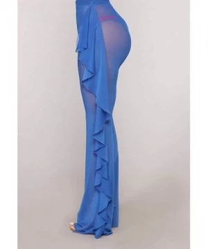 Cover-Ups Sexy High Waisted Sheer See-Through Fishtail Trouser Palazzo Cover-up Pant - Blue - CS18HGHQWHS