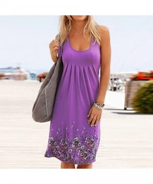 Cover-Ups Women Floral Knee Length Pleated Tank Dresses Casual Summer Beach Sundress Tunic Dress Swing A Line Cover up Dress ...