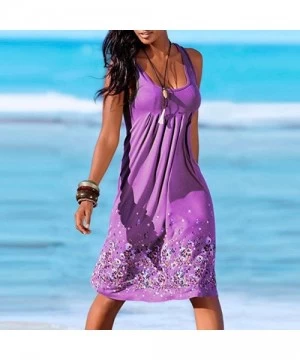 Cover-Ups Women Floral Knee Length Pleated Tank Dresses Casual Summer Beach Sundress Tunic Dress Swing A Line Cover up Dress ...