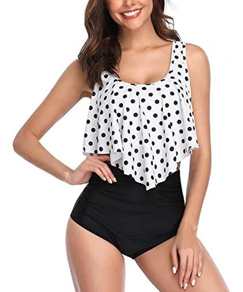 Sets Swimsuit for Women Two Piece Top Ruffled Racerback High Waisted Bottoms Tankini Swimwear Bathing Suit - White - CN190N5A9H0