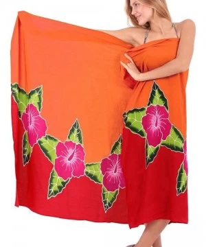 Cover-Ups Women's Sarong Swimwear Cover-Up Wrap Tie Skirt Plus Size Hand Paint A - Pumpkin Orange_u836 - CX121U7VAGF