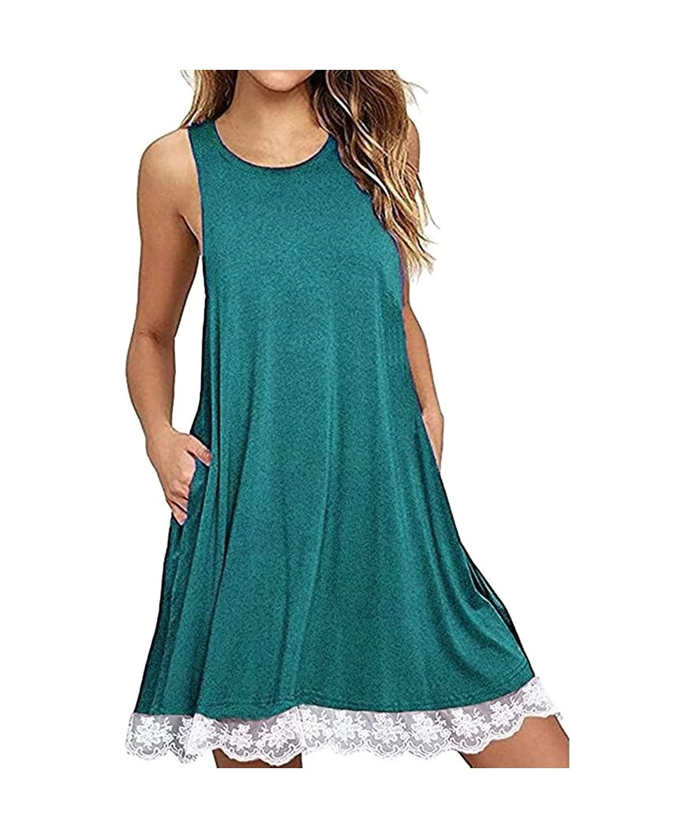 Cover-Ups Women Summer Casual T Shirt Dresses Beach Cover up Plain Dress Loose Swing Dress Pockets - F_green 1 - CE1959W9I2Y