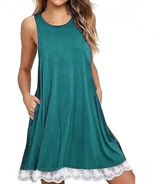 Cover-Ups Women Summer Casual T Shirt Dresses Beach Cover up Plain Dress Loose Swing Dress Pockets - F_green 1 - CE1959W9I2Y