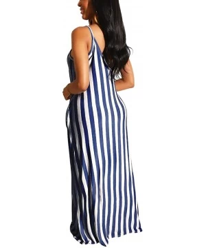 Cover-Ups Women's Sexy Maxi Long Dresses Casual Spaghetti Strap Striped Floor Length Plus Size Long Sundress Pockets Blue1 - ...