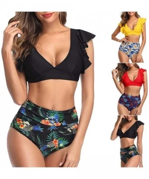 Cover-Ups Swimsuits for Women Tummy Control Summer Cross Strappy Two Piece High Waisted Floral Ruched Bikini Bathing Suits Z3...