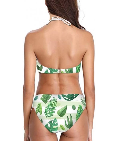 Sets Women's All Over Printing Bikini High Neck Halter 2 Piece Swimsuit - Tropical Leaves - 1476 - CP18QMD9WZ9