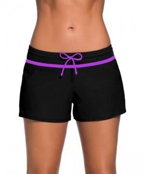 Board Shorts Women's Adjustable Swimsuit Tankini Bottom Board Shorts-Comfort Quick Dry Stretch Board Short - Black+purple - C...