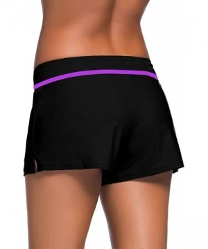 Board Shorts Women's Adjustable Swimsuit Tankini Bottom Board Shorts-Comfort Quick Dry Stretch Board Short - Black+purple - C...