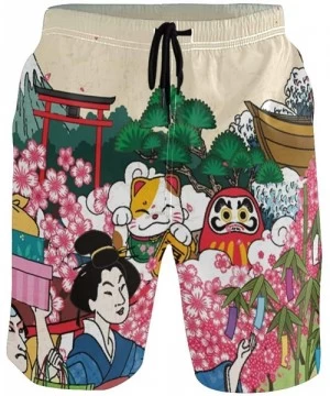 Board Shorts Men's Quick Dry Swim Trunks with Pockets Beach Board Shorts Bathing Suits - Traditional Japan Cheery Blossom Vie...