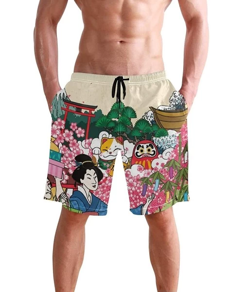 Board Shorts Men's Quick Dry Swim Trunks with Pockets Beach Board Shorts Bathing Suits - Traditional Japan Cheery Blossom Vie...