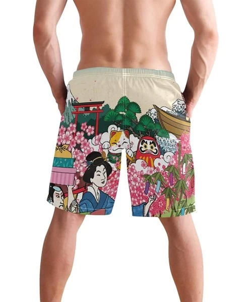 Board Shorts Men's Quick Dry Swim Trunks with Pockets Beach Board Shorts Bathing Suits - Traditional Japan Cheery Blossom Vie...