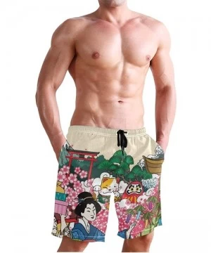 Board Shorts Men's Quick Dry Swim Trunks with Pockets Beach Board Shorts Bathing Suits - Traditional Japan Cheery Blossom Vie...