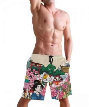 Board Shorts Men's Quick Dry Swim Trunks with Pockets Beach Board Shorts Bathing Suits - Traditional Japan Cheery Blossom Vie...